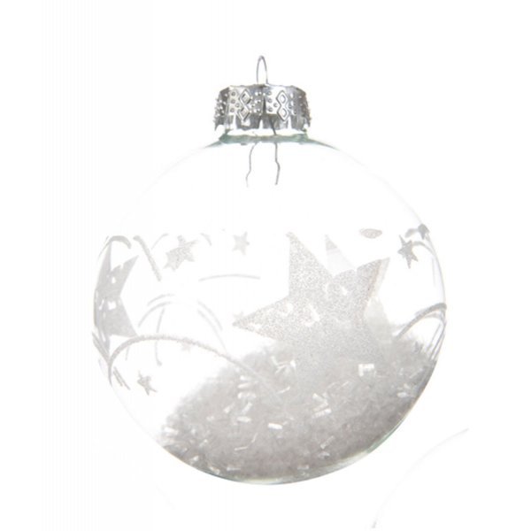 Χριστουγεννιάτικη Γυάλινη Μπάλα Διάφανη με Αστεράκια (8cm)